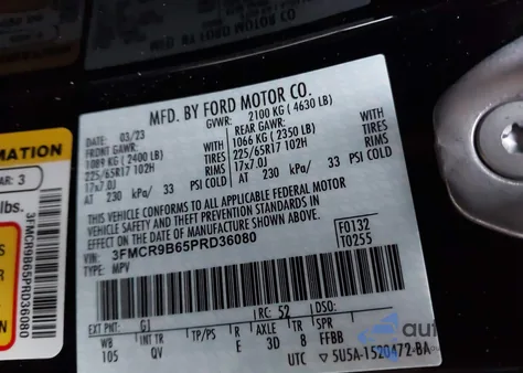 2023 Ford Bronco Sport Big Bend z USA, uszkodzony, nr VIN 3FMCR9B65PRD36080